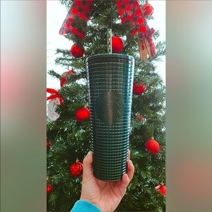 💚NEW💚 Starbucks Hunter Green Holiday Christmas Disco Grid Tumbler 24oz
